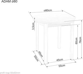 Masă de sufragerie rotunda ADAM 80x80 cm, decor stejar Cremona Torro