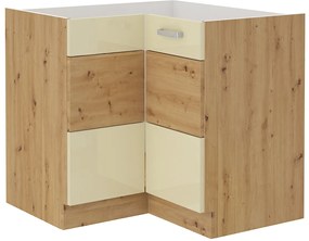 Dulap inferior de bucătărie, de colț Arryn 90 x 90 DN 2F BB (stejar artisan + crem lucios). 1024720