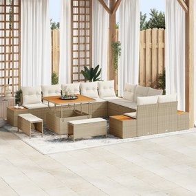 vidaXL Set de canapele pentru grădină cu pernă 13 pcs Bej Rattan poli