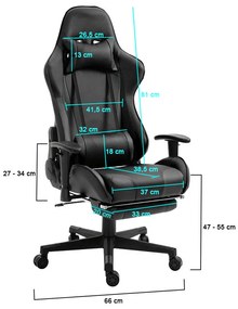 Scaun gaming cu suport pentru picioare, negru