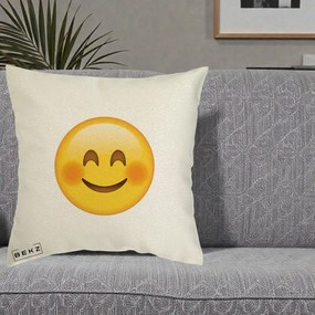 Perna Decorativa Emoji Fericit Roscat, 40x40 cm, Ecru, Husa Detasabila, Perna Inclusa, BEKZ®