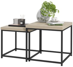 HOMCOM Set de 2 mese de cafea mese laterale pătrate mese de sufragerie cadru din oțel și blaturi din panouri de particule | Aosom Romania