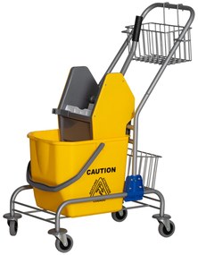 HOMCOM Cărucior de curățare cărucior de menaj profesional presă seau 26 L + coș de depozitare galben | Aosom Romania