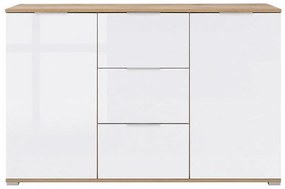 Comoda Zele KOM2D3S 135x41x86 cm Stejar wotan si Alb lucios