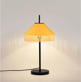 Veioza cu abajur din catifea si franjuri galben mustar VELVY