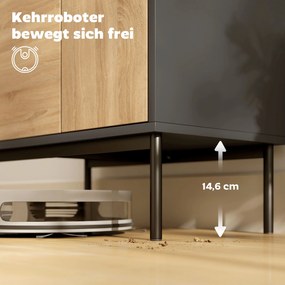 HOMCOM Sideboard cu uși push-to-open, dulap pentru sufragerie cu picioare metalice, dulap de bucătărie, MDF, Negru+lemn natural | Aosom Romania