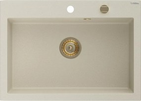 Mexen Elix chiuvetă de bucătărie din granit, 1 compartiment, 700 x 500 mm, bej, sifon auriu - 6526701005-69-G