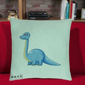 Perna Personalizata Brontosaur Albastru, 40x40 cm, Verde Menta, Husa Detasabila, Perna Inclusa, BEKZ®