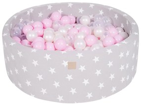Meowbaby – Piscina rotunda 90x30 cm cu 200 mingi pentru copii – Light Grey Stars