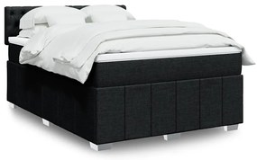 vidaXL Pat box spring cu saltea, negru, 140x190 cm, textil