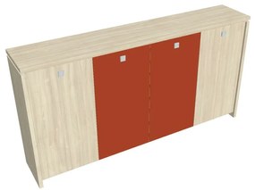 Dulap mediu pentru haine Verno 248 x 46 x 130 cm, uși combinate, salcâm / portocaliu