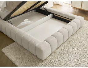 Pat matrimonial bej tapițat cu spațiu de depozitare cu somieră 180x200 cm Mont Blanc – Bobochic Paris