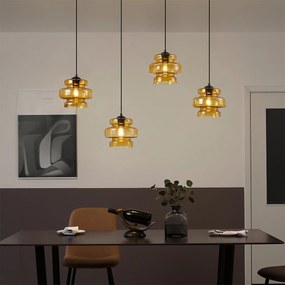 Lampă suspendată retro neagră cu sticlă portocalie cu 4 lumini - Denise