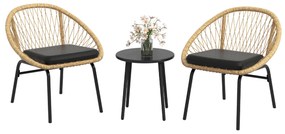 Outsunny Set de mobilier de grădină din răchită, set de mobilier de terasă, 2 scaune &amp; masă, Galben | Aosom Romania