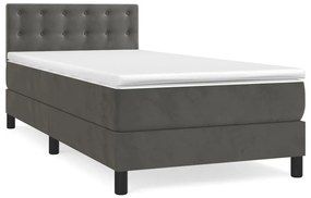 3141528 vidaXL Pat box spring cu saltea, gri închis, 100x200 cm, catifea