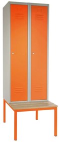 Dulap metalic cu bancheta, 60 x 85 x 185 cm, inchidere cilindrica, portocaliu - ral 2004