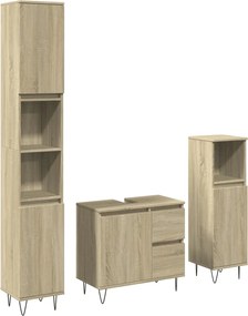 vidaXL Set mobilier de baie, 3 piese, stejar sonoma, lemn prelucrat