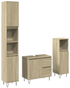 3307677 vidaXL Set mobilier de baie, 3 piese, stejar sonoma, lemn prelucrat