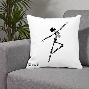 Perna Decorativa Schelet Dansator Silueta Neagra Halloween, 40x40 cm, Alba Mata, Husa Detasabila, Perna Inclusa, BEKZ®