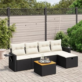 3264941 vidaXL Set mobilier de grădină cu perne, 6 piese, negru, poliratan