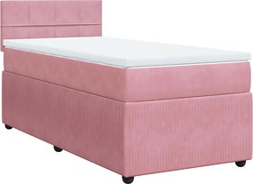 vidaXL Pat box spring cu saltea, roz, 90x200 cm, catifea