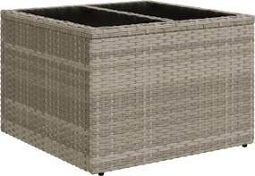 vidaXL Masă de grădină blat sticlă, gri deschis, 55x55x37 cm poliratan