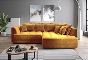 Coltar de living TIGA, sezlong dreapta, stofa clasica galben mustar -