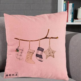 Perna Decorativa Ciorapi de Craciun pe Ramura, 40x40 cm, Roz, Husa Detasabila, Perna Inclusa, BEKZ®