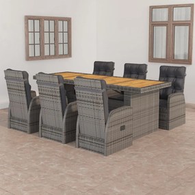 3059345 vidaXL Set mobilier de grădină cu perne, 7 piese, gri, poliratan