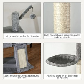 PawHut Ansamblu de Joaca Pisici pe mai multe niveluri cu Casuta si Suport pentru Zgarieturi Gri/Bej 60x40x280cm