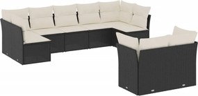 vidaXL Set mobilier de grădină cu perne, 9 piese, negru, poliratan