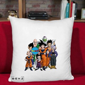 Perna Personalizata Dragon Ball Z Grup Complet, 40x40 cm, Alb Pufos, Husa Detasabila, Perna Inclusa, BEKZ®