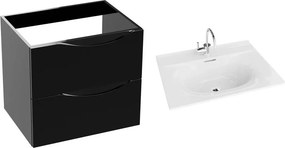 Set dulap baza suspendat Rune Asger 2 sertare 60 cm negru lucios si lavoar alb