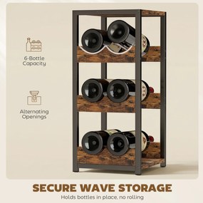 HOMCOM Suport Vin, Rafturi Ondulate, Picioare Reglabile, Maro Rustic, Negru | Aosom Romania