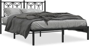 vidaXL Cadru de pat metalic cu tăblie, negru, 140x190 cm