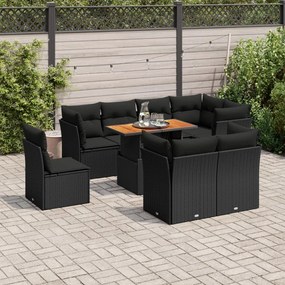 3326939 vidaXL Set mobilier de grădină cu perne, 9 piese, negru, poliratan