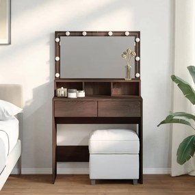 vidaXL Masă de toaletă cu LED, stejar maro, 80x41x134,5 cm