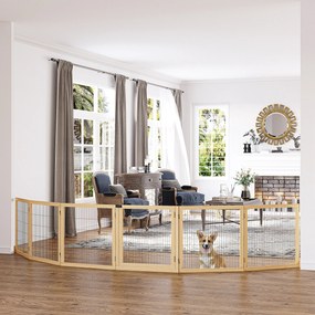 PawHut Barieră pentru animale de companie din lemn de pin, pliabilă 432 x 36 x 70 cm, natural | Aosom Romania