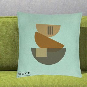 Perna Decorativa Geometric Bauhaus Boluri Portocaliu, 40x40 cm, Verde Menta, Husa Detasabila, Perna Inclusa, BEKZ®