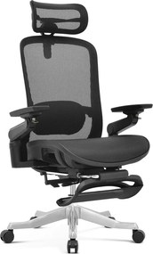 Scaun ergonomic premium Camila-H-MF, masaj lombar, șezut glisant, tetieră 4D, cotiere 6D, reclinare 145°, suport picioare, Full Mesh, bază aluminiu, Negru
