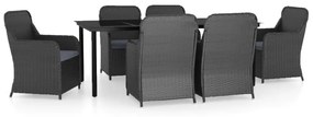 3099533 vidaXL Set de masă pentru grădină, 7 piese, cu perne, negru