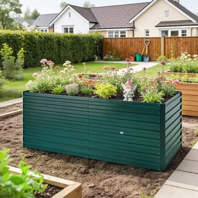 Outsunny Jardinieră ridicată galvanizată dreptunghiulară pentru exterior - fund deschis - 160 x 80 x 60 cm, verde | Aosom Romania