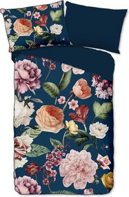 Lenjerie de pat albastru-închis din bumbac satinat pentru pat de o persoană 140x200 cm – Descanso