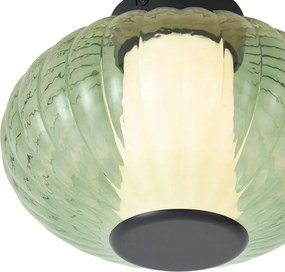 Plafonieră de design neagră 28 cm cu sticlă verde cu LED integrat reglabilă în 3 trepte - Margherite