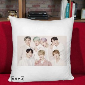 Perna Personalizata K-pop BTS Foto Grup Landscape Pastel, 40x40 cm, Alb Pufos, Husa Detasabila, Perna Inclusa, BEKZ®