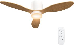 HOMCOM Ventilator de tavan cu lumină reglabilă și telecomandă 115 cm, 3 culori, 3 pale, 6 viteze, timer, natural | Aosom Romania