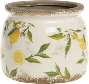 Ghiveci din ceramică, pictat manual, crem, H13/D15.5 cm, Limone
