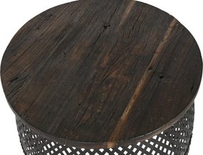 Măsuță laterală din metal perforat cu blat din lemn masiv de mango, 58×58×55 cm, „Malla"