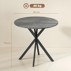 HOMCOM Masă rotundă de dining în stil industrial, cu picioare în cruce din oțel, Ø80 x 75 cm, gri | Aosom Romania