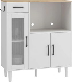 HOMCOM Bufet dulap de bucătărie cu sertar, 2 dulapuri, compartiment deschis, ușă acrilică nervurată 80 x 34 x 91 cm Alb+Stejar | Aosom Romania